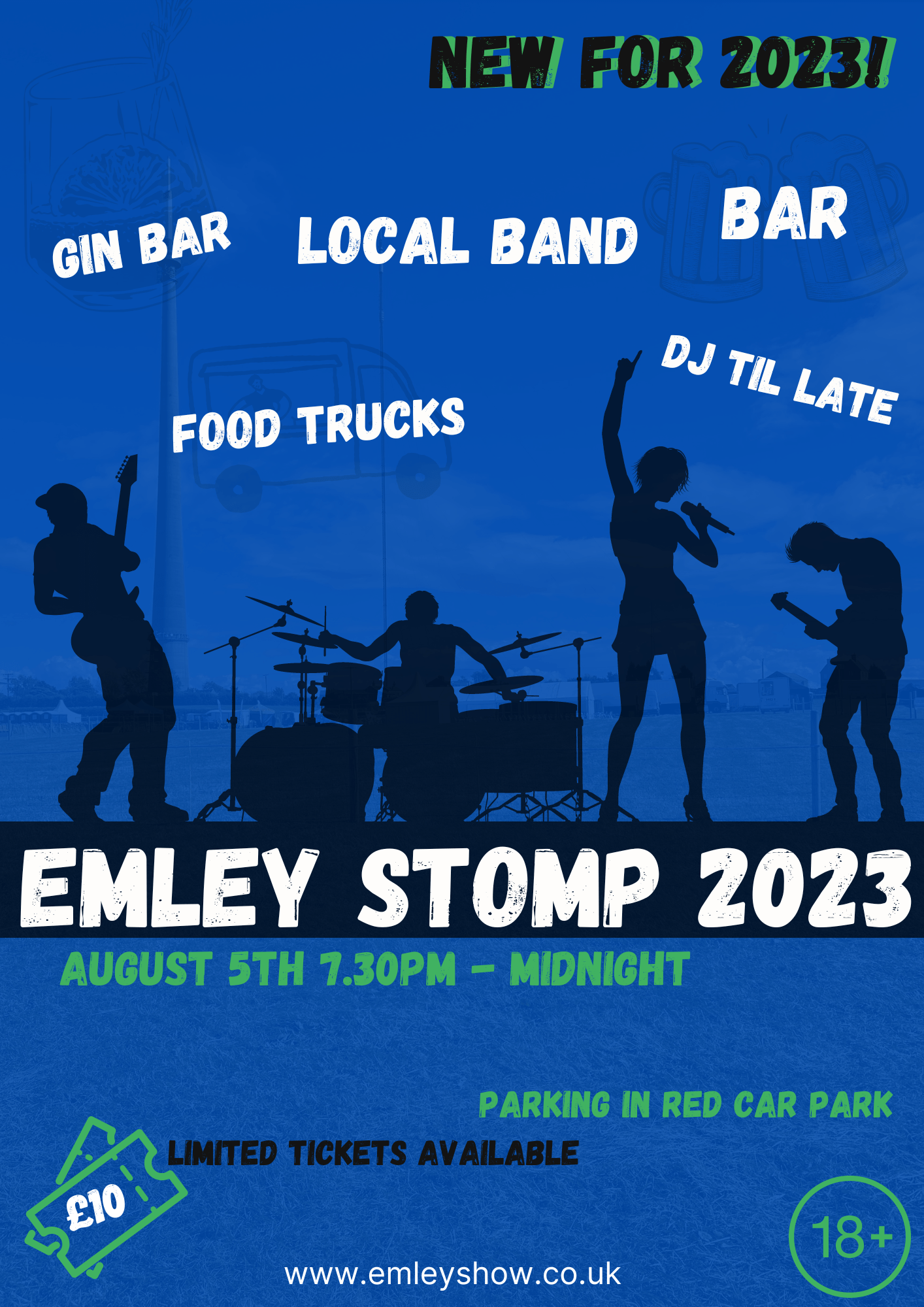 Emley Stomp August 5th 7:30PM-Midnight.  Parking in Red Car Park, Limited Tickets Available